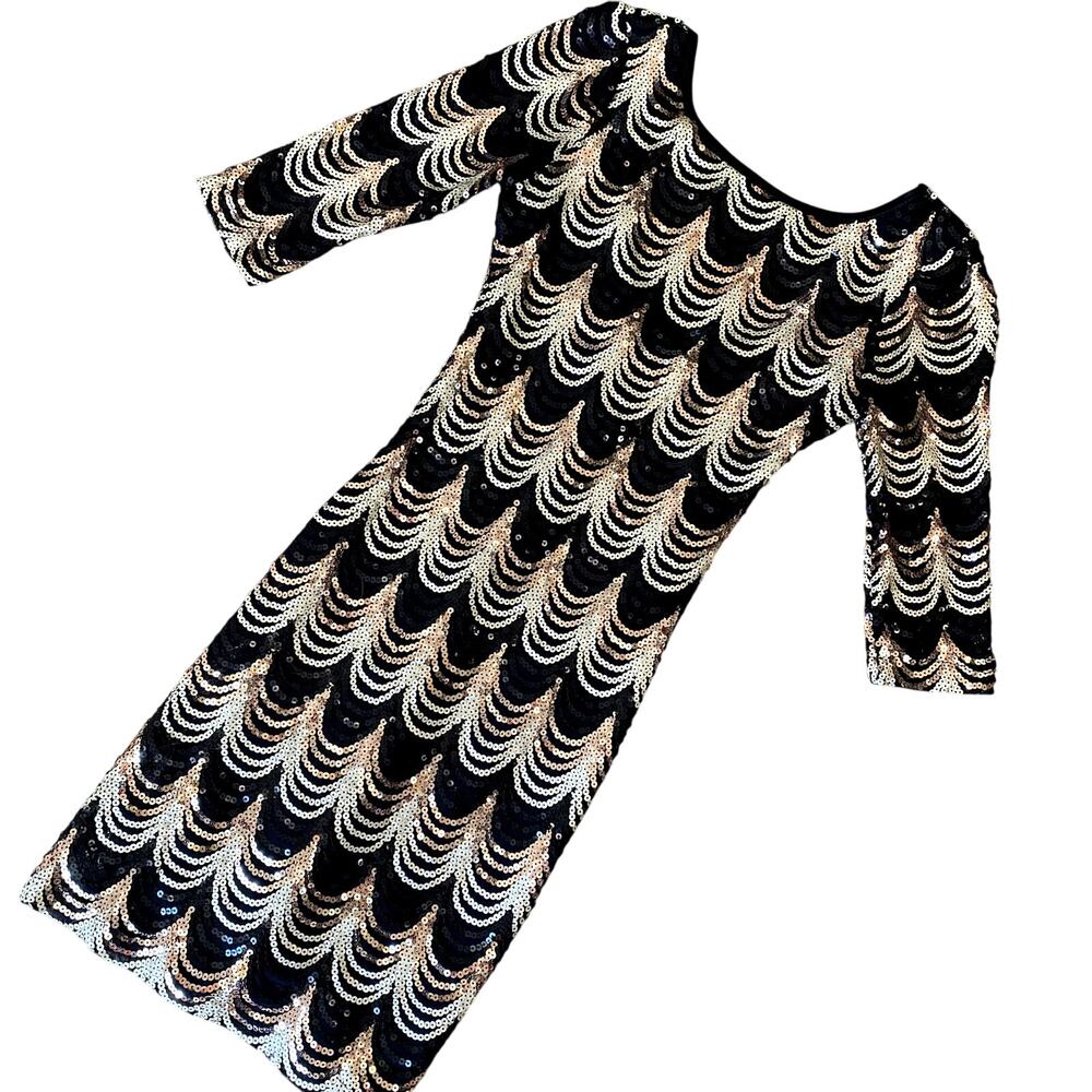 Crystal Doll Junior's Black Sequined Short 3/4 Sleeve Bodycon Party Dress XS